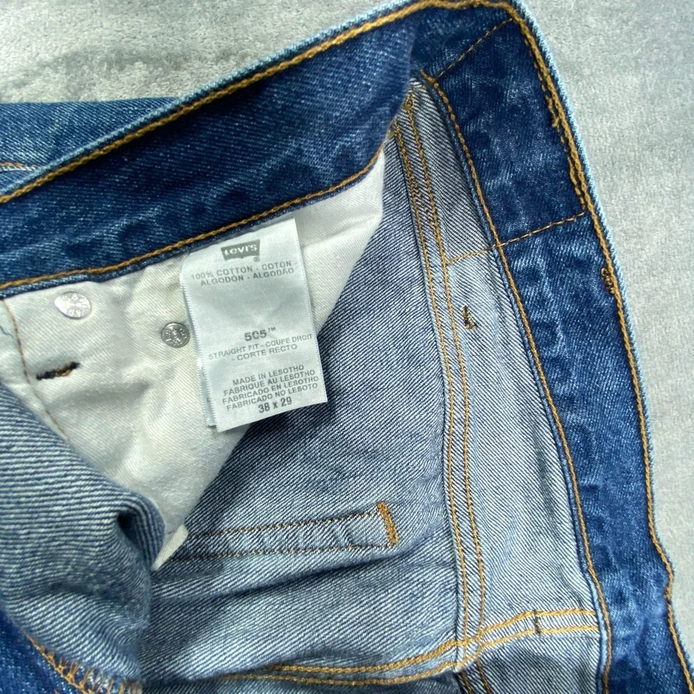 Levis 505 Regular Fit Straight Leg Jeans Mens 38x28 Blue Stretch Denim Fade EUC‎